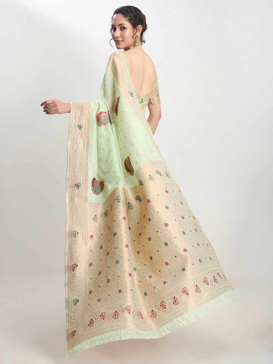 Janasya Light Green Linen Blend Kalamkari Jacquard Grab2Buy 