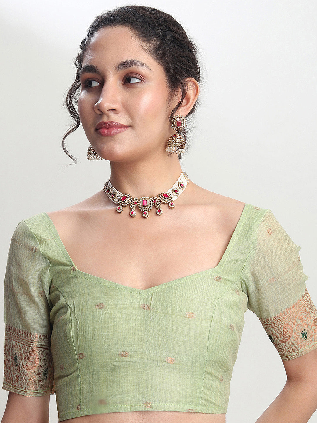 Janasya Light Green Linen Blend Kalamkari Jacquard Grab2Buy 