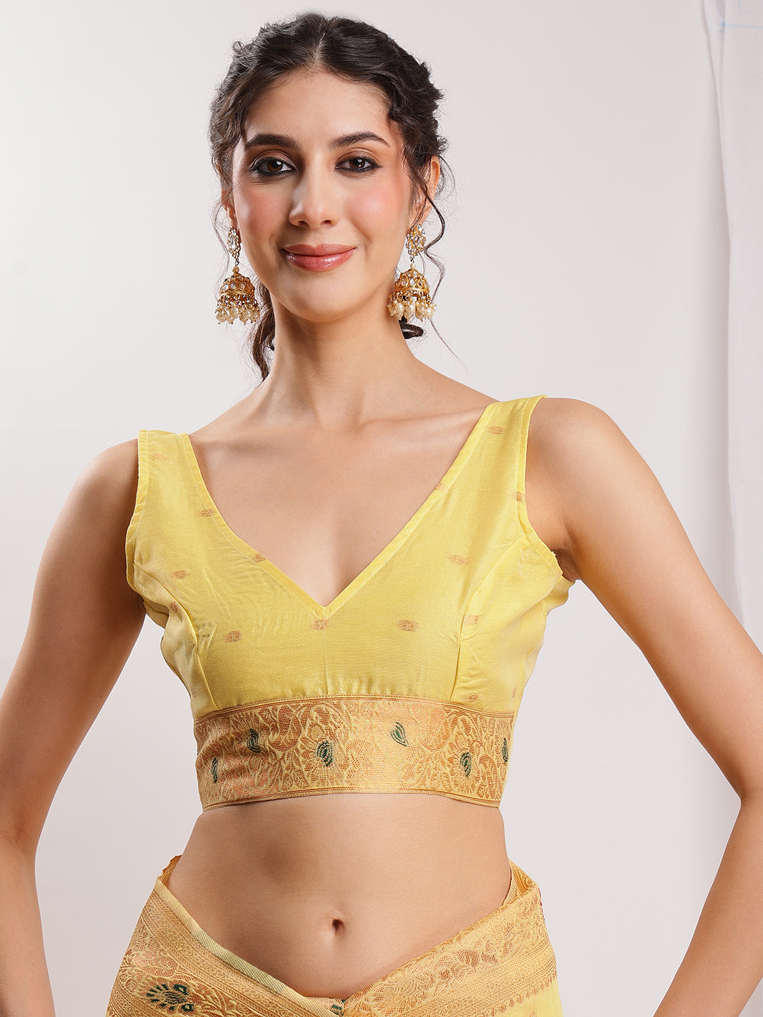 Janasya Yellow Linen Blend Kalamkari Jacquard Grab2Buy 
