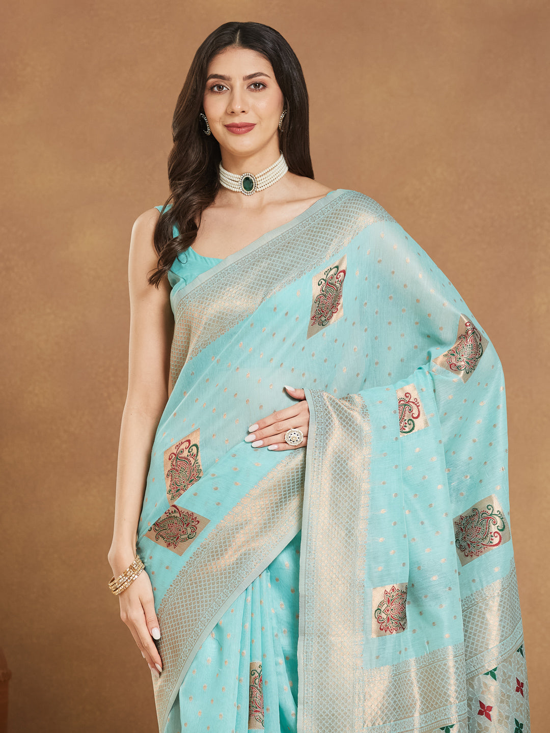 Janasya Sea Green Linen Blend Ethnic Motifs Jacquard Grab2Buy 