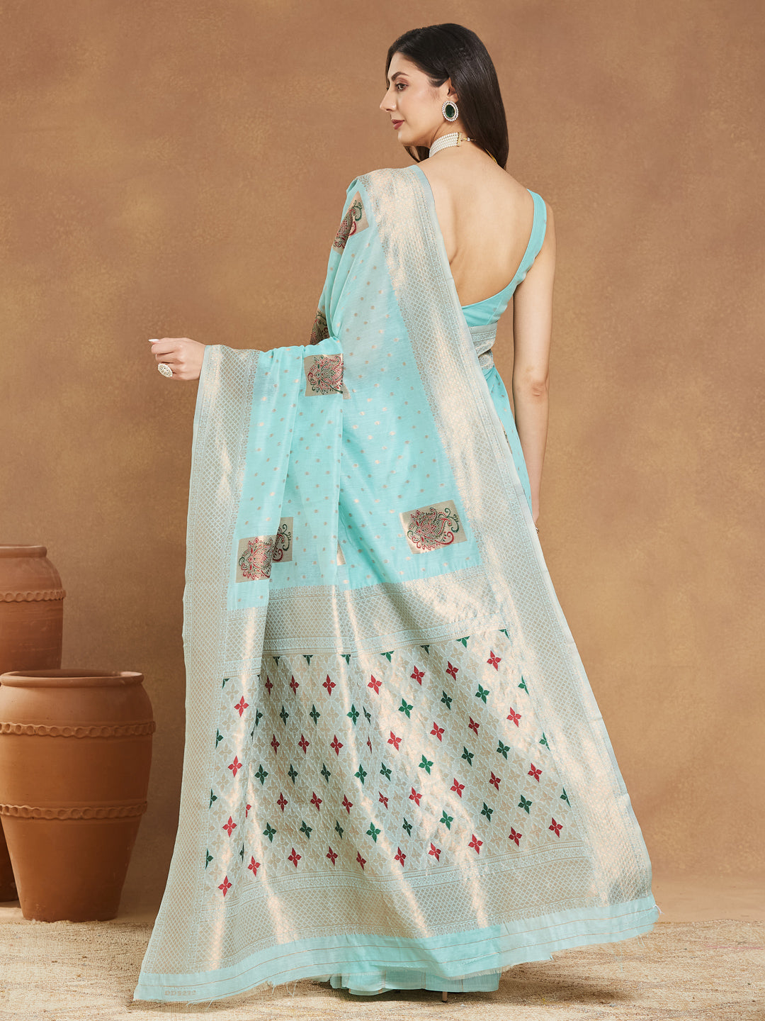 Janasya Sea Green Linen Blend Ethnic Motifs Jacquard Grab2Buy 