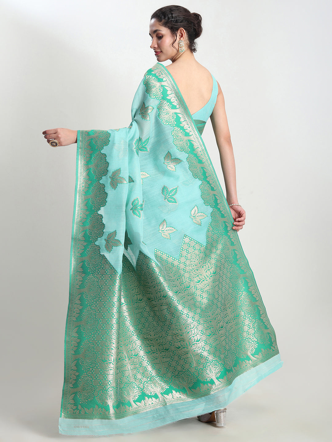 Janasya Sea Green Linen Blend Floral Jacquard Grab2Buy 