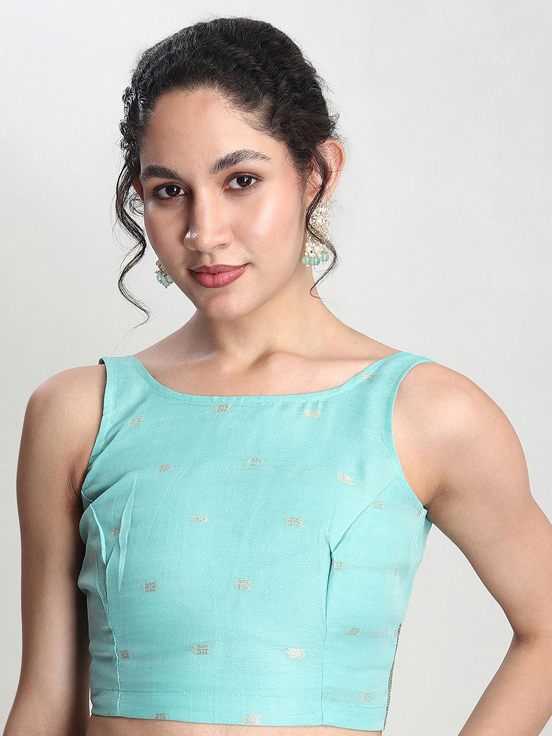Janasya Sea Green Linen Blend Floral Jacquard Grab2Buy 