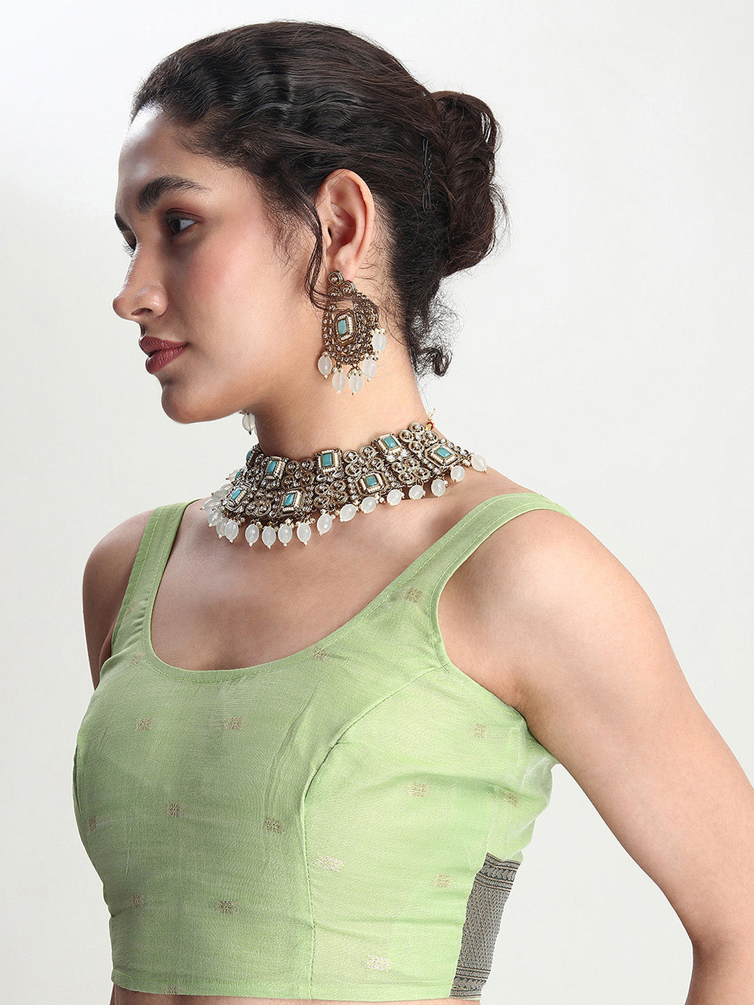 Janasya Light Green Linen Blend Floral Jacquard Grab2Buy 