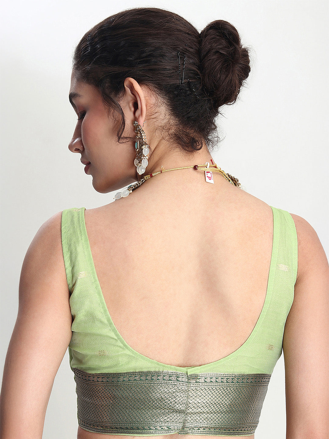 Janasya Light Green Linen Blend Floral Jacquard Grab2Buy 