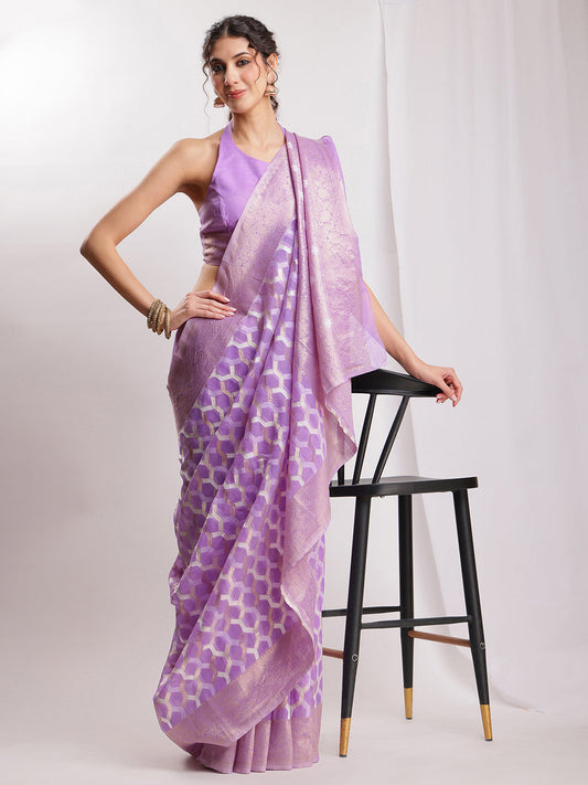 Janasya Lavender Linen Blend Geometric Jacquard Grab2Buy 