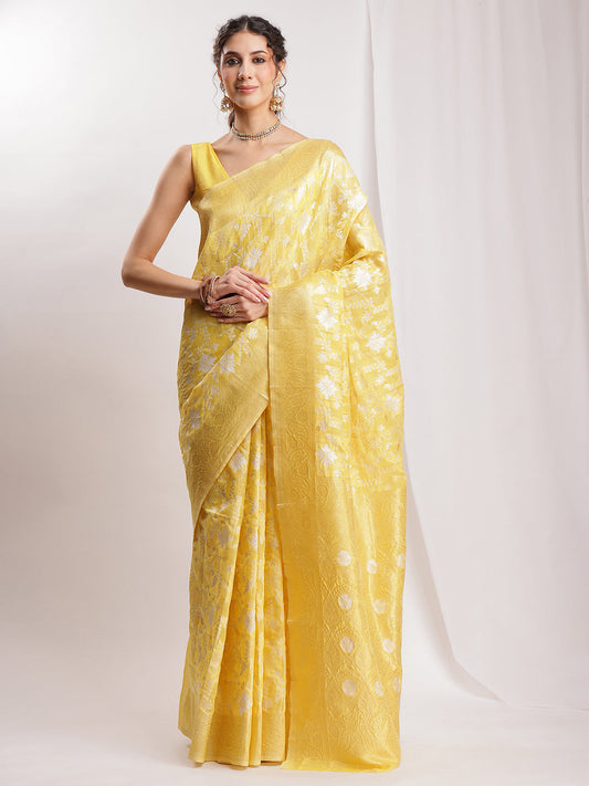 Janasya Yellow Linen Blend Geometric Jacquard Grab2Buy 