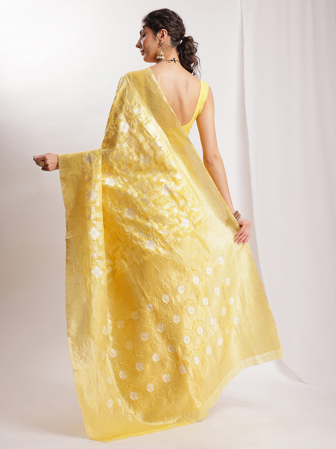 Janasya Yellow Linen Blend Geometric Jacquard Grab2Buy 