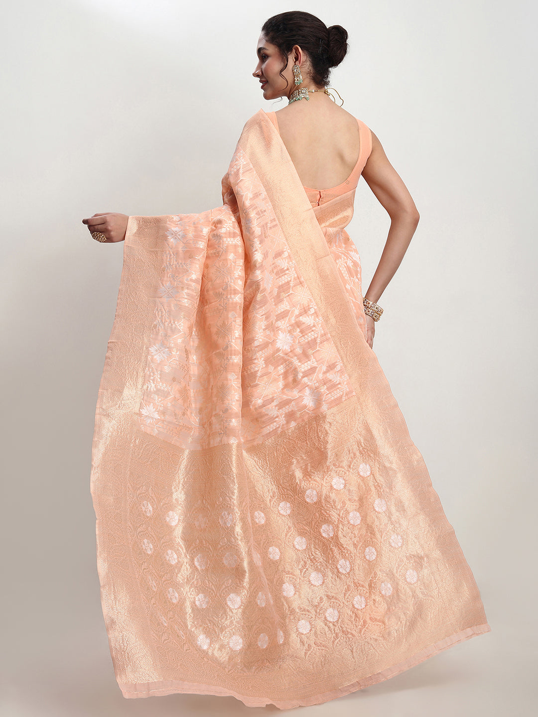 Janasya Orange Linen Blend Geometric Jacquard Grab2Buy 