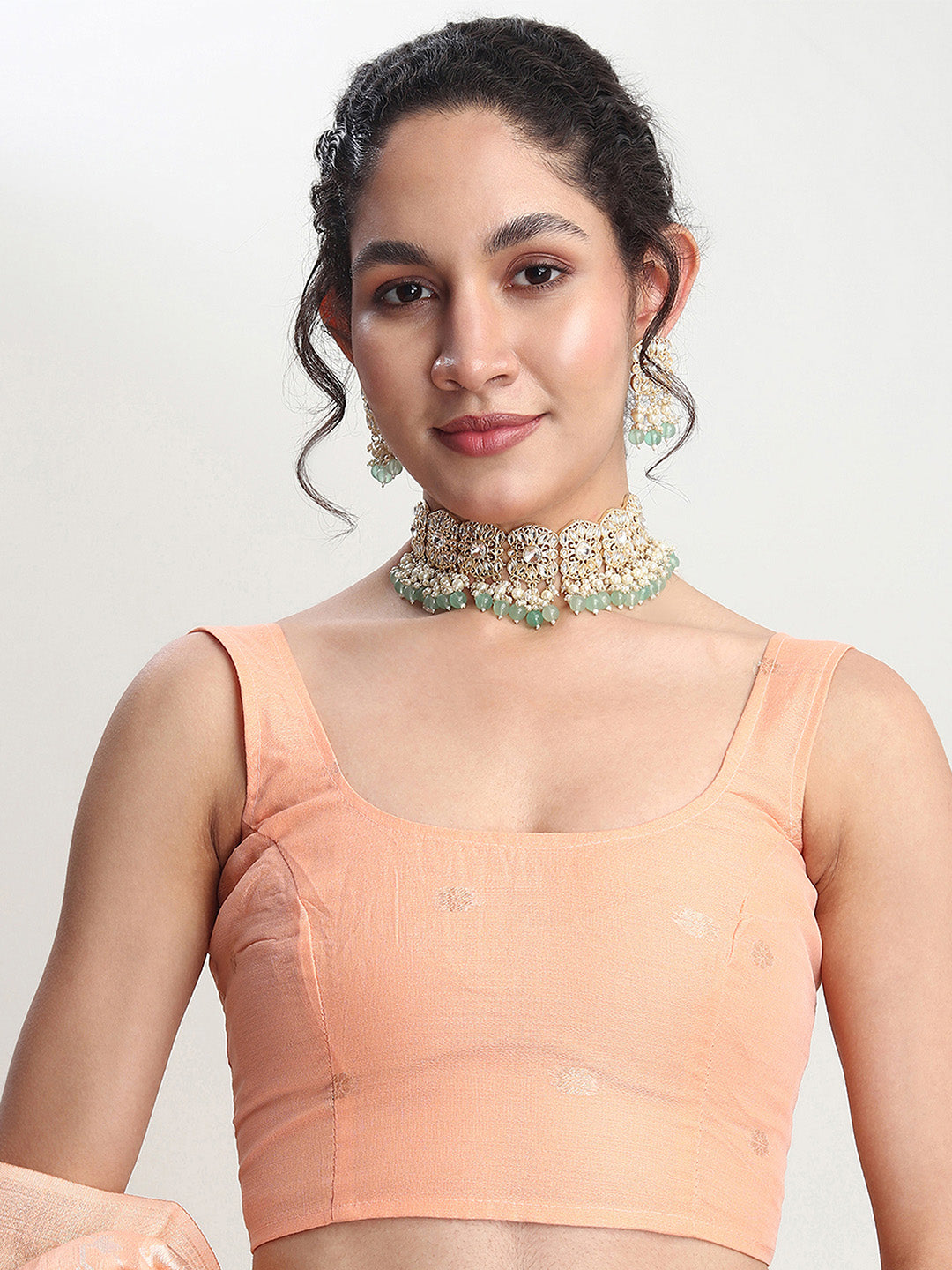 Janasya Orange Linen Blend Geometric Jacquard Grab2Buy 