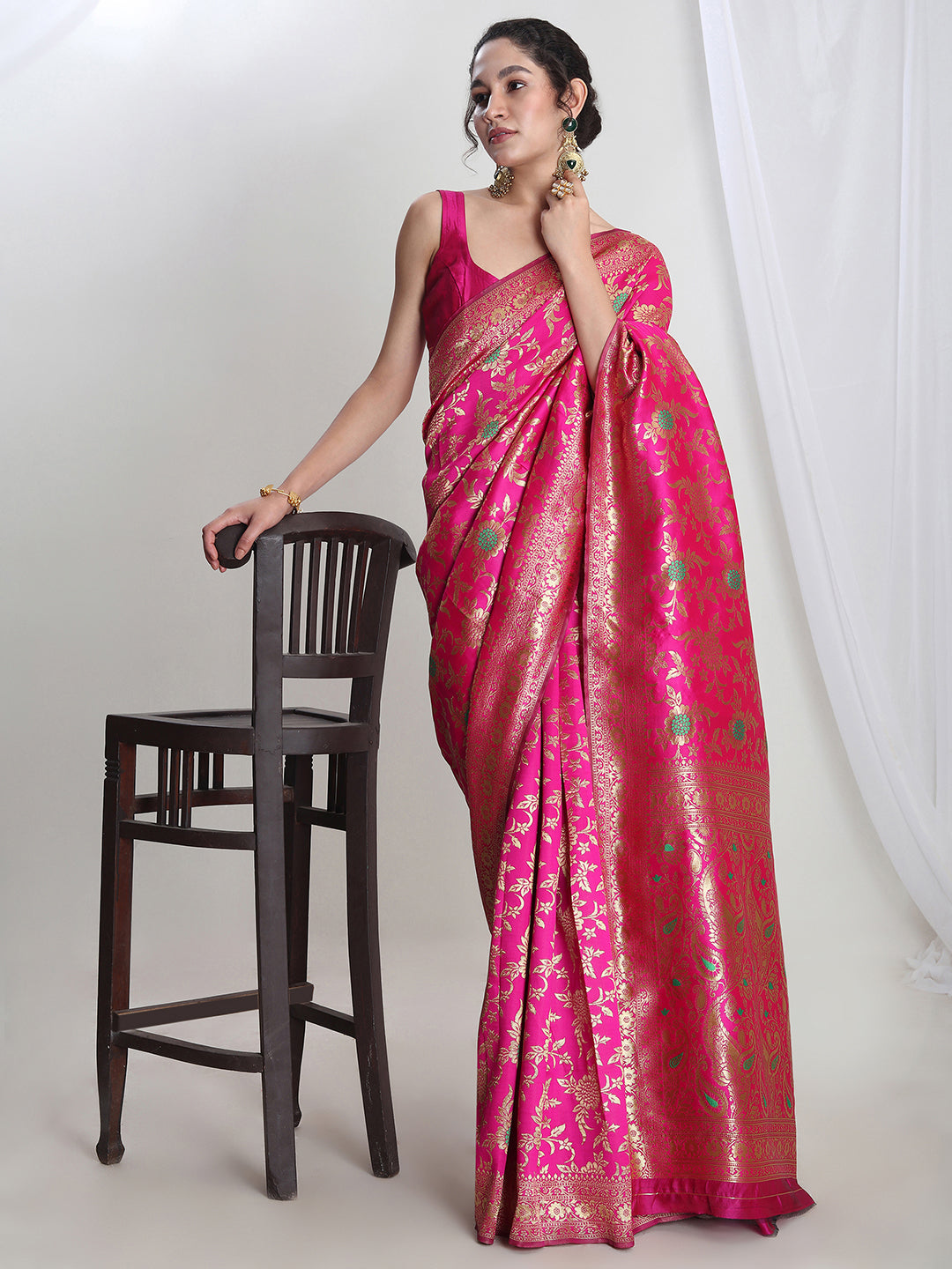 Janasya Pink Silk Blend Floral Jacquard Grab2Buy 