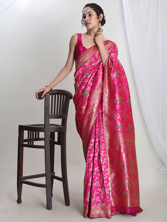 Janasya Pink Silk Blend Floral Jacquard Grab2Buy 