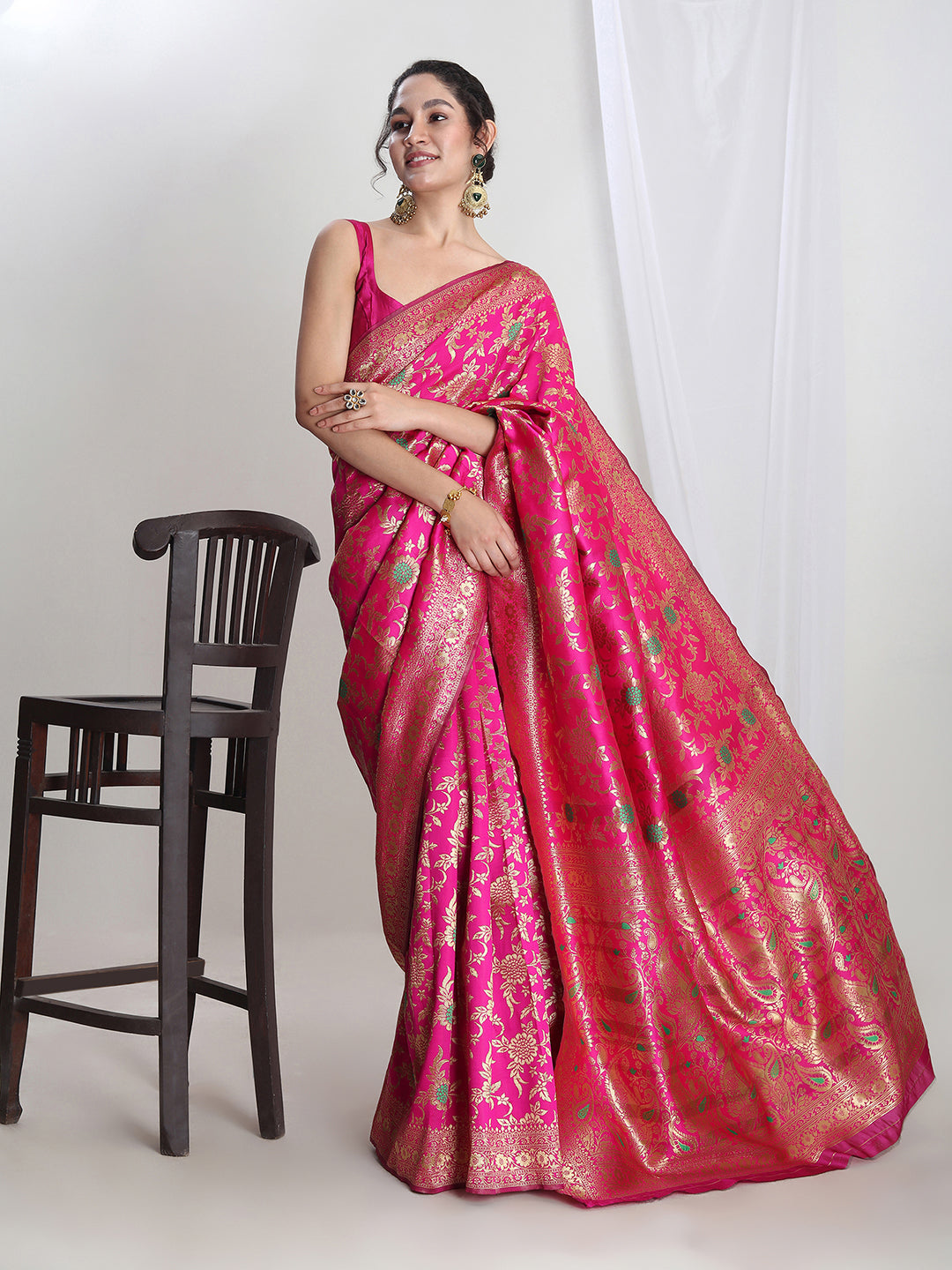 Janasya Pink Silk Blend Floral Jacquard Grab2Buy 