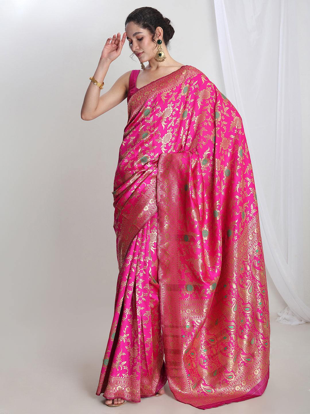 Janasya Pink Silk Blend Floral Jacquard Grab2Buy 