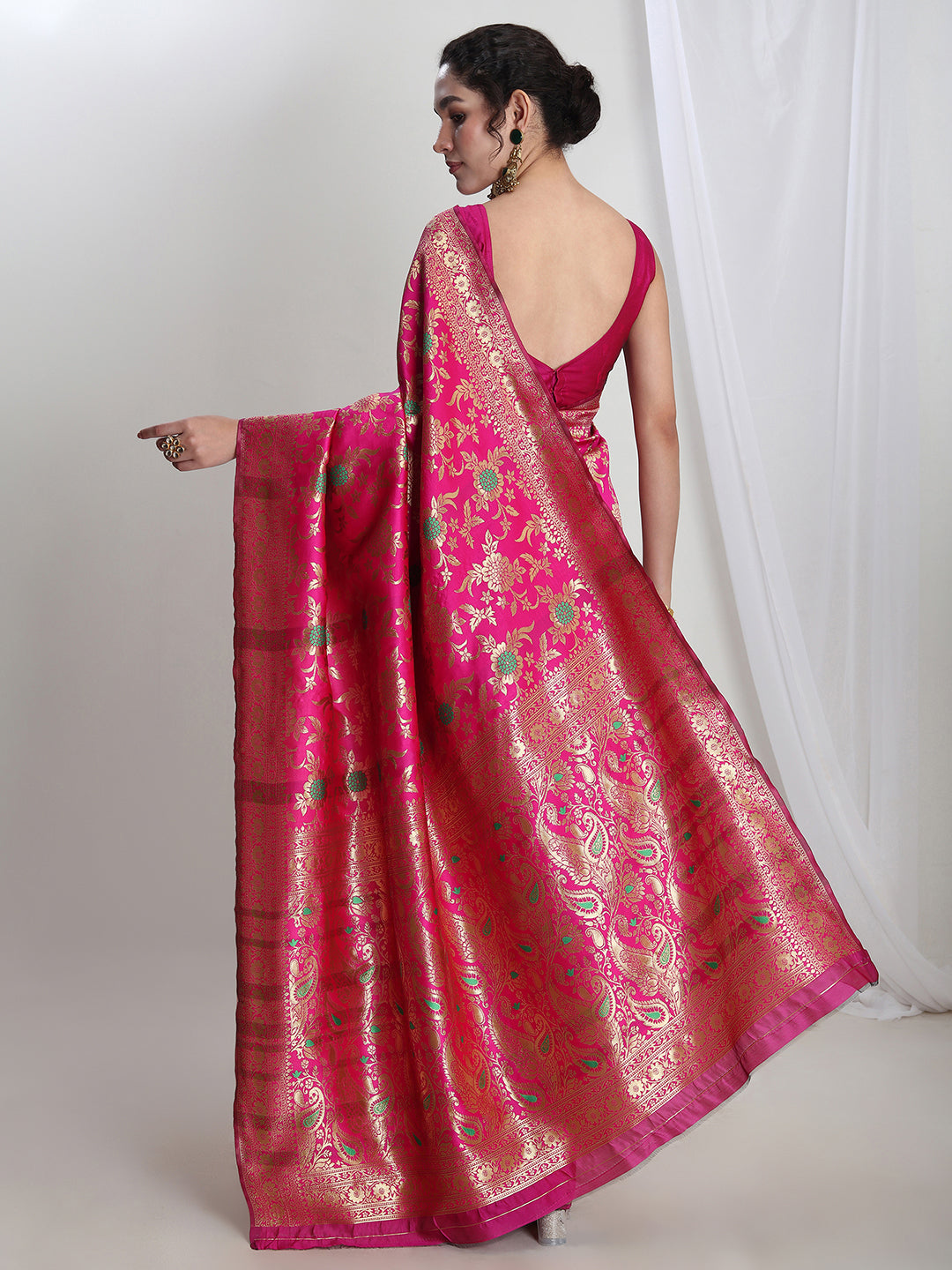 Janasya Pink Silk Blend Floral Jacquard Grab2Buy 