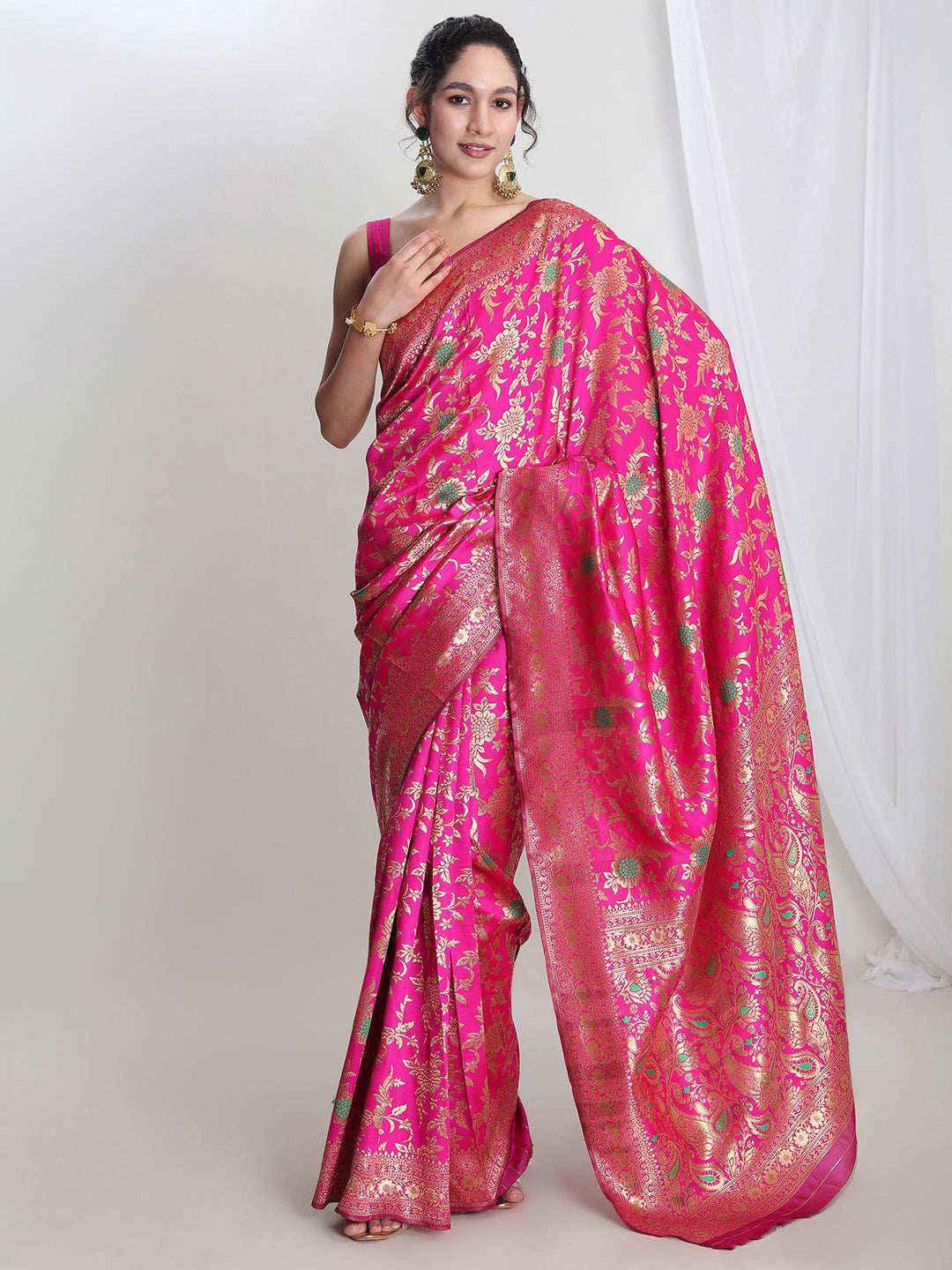 Janasya Pink Silk Blend Floral Jacquard Grab2Buy 