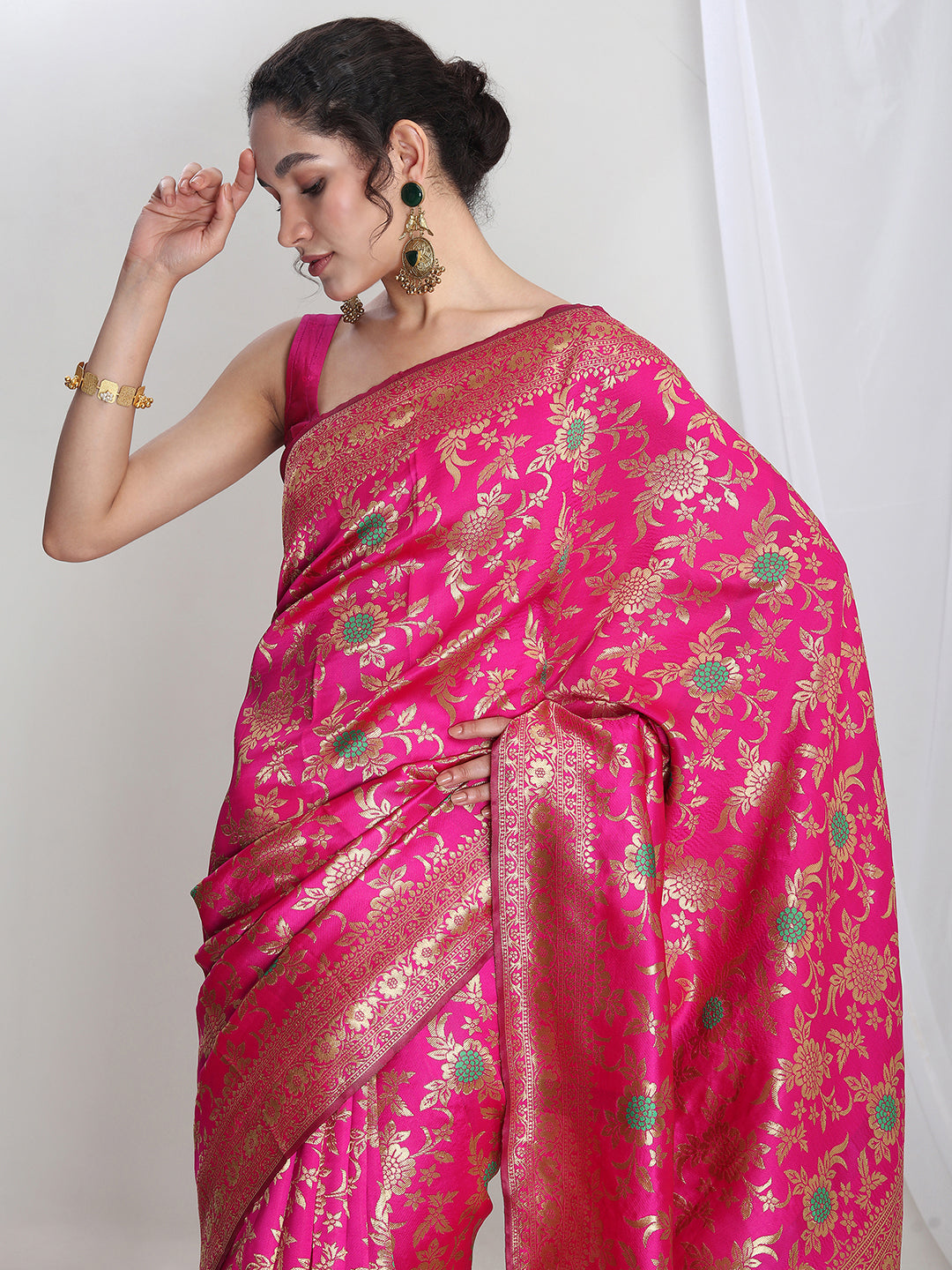 Janasya Pink Silk Blend Floral Jacquard Grab2Buy 
