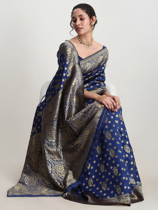 Janasya Blue Silk Blend Floral Jacquard Grab2Buy 