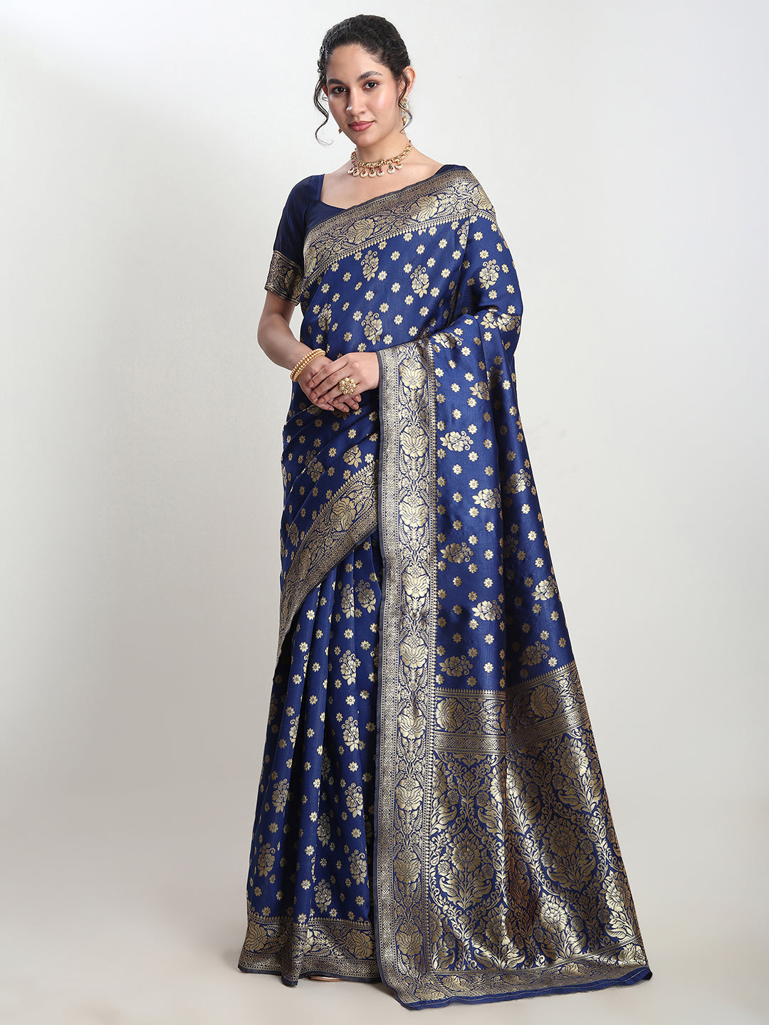 Janasya Blue Silk Blend Floral Jacquard Grab2Buy 