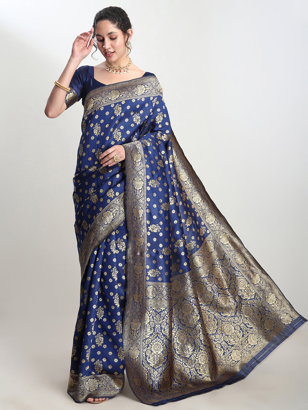 Janasya Blue Silk Blend Floral Jacquard Grab2Buy 