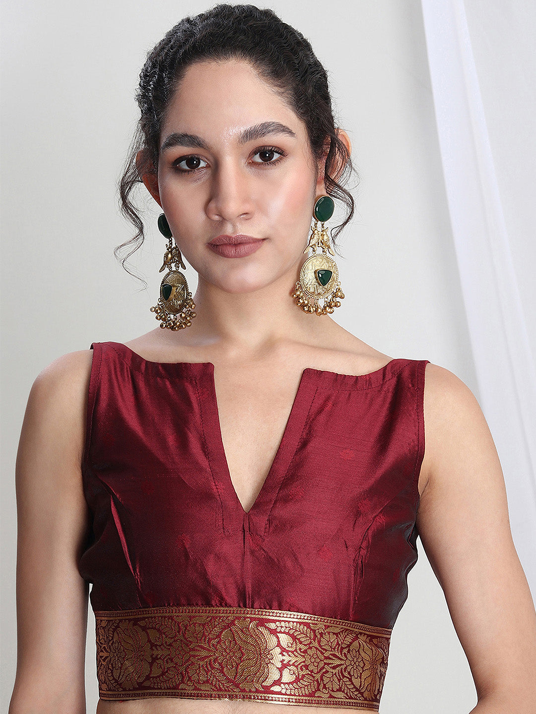 Janasya Maroon Silk Blend Floral Jacquard Grab2Buy 