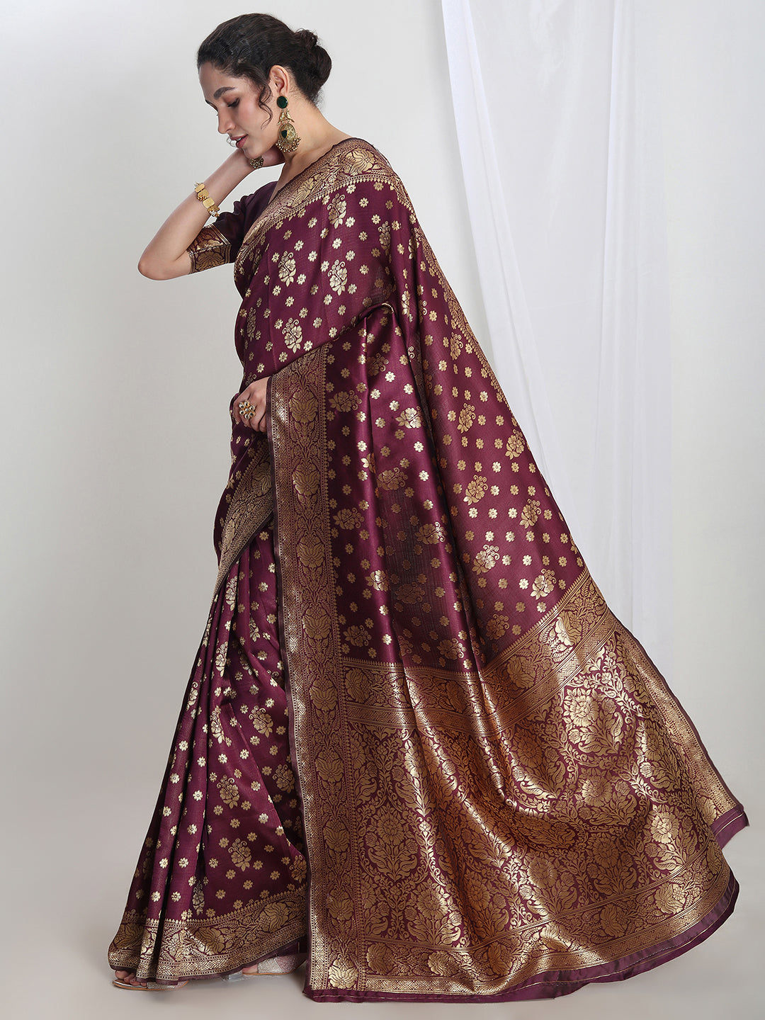 Janasya Purple Silk Blend Floral Jacquard Grab2Buy 