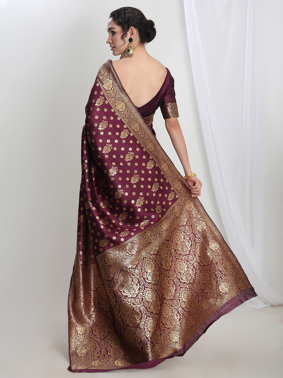 Janasya Purple Silk Blend Floral Jacquard Grab2Buy 