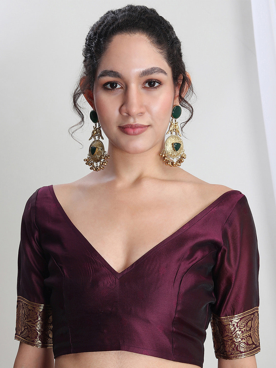Janasya Purple Silk Blend Floral Jacquard Grab2Buy 