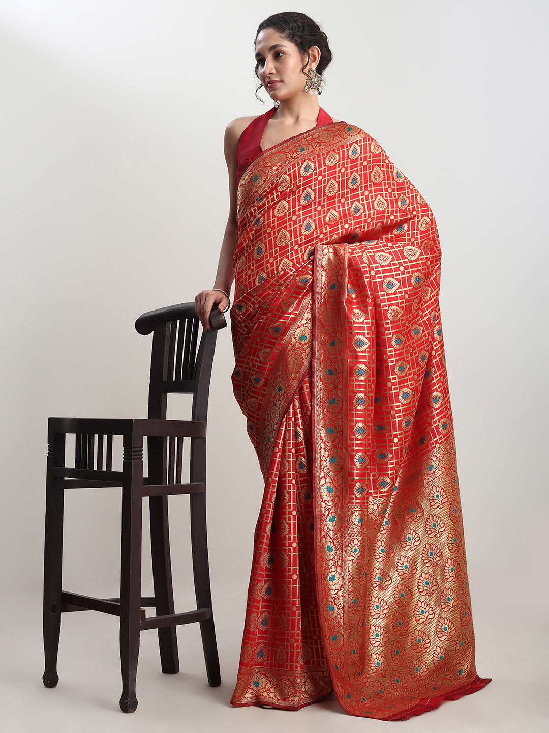Janasya Red Silk Blend Ethnic Motifs Jacquard Grab2Buy 