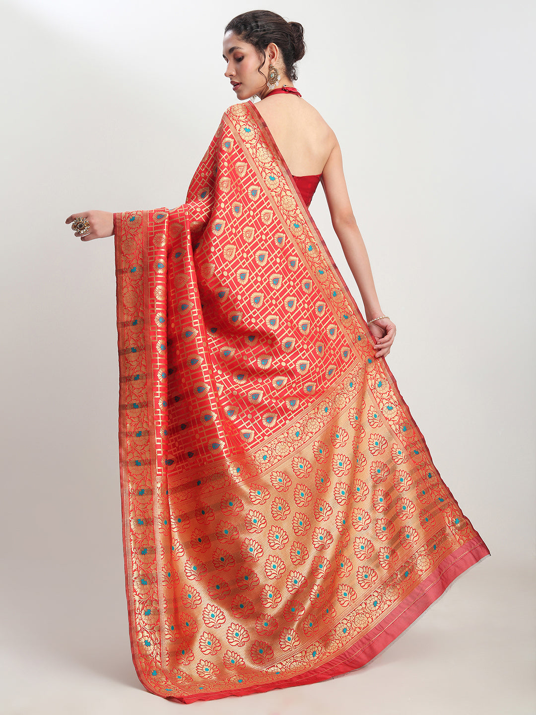 Janasya Red Silk Blend Ethnic Motifs Jacquard Grab2Buy 