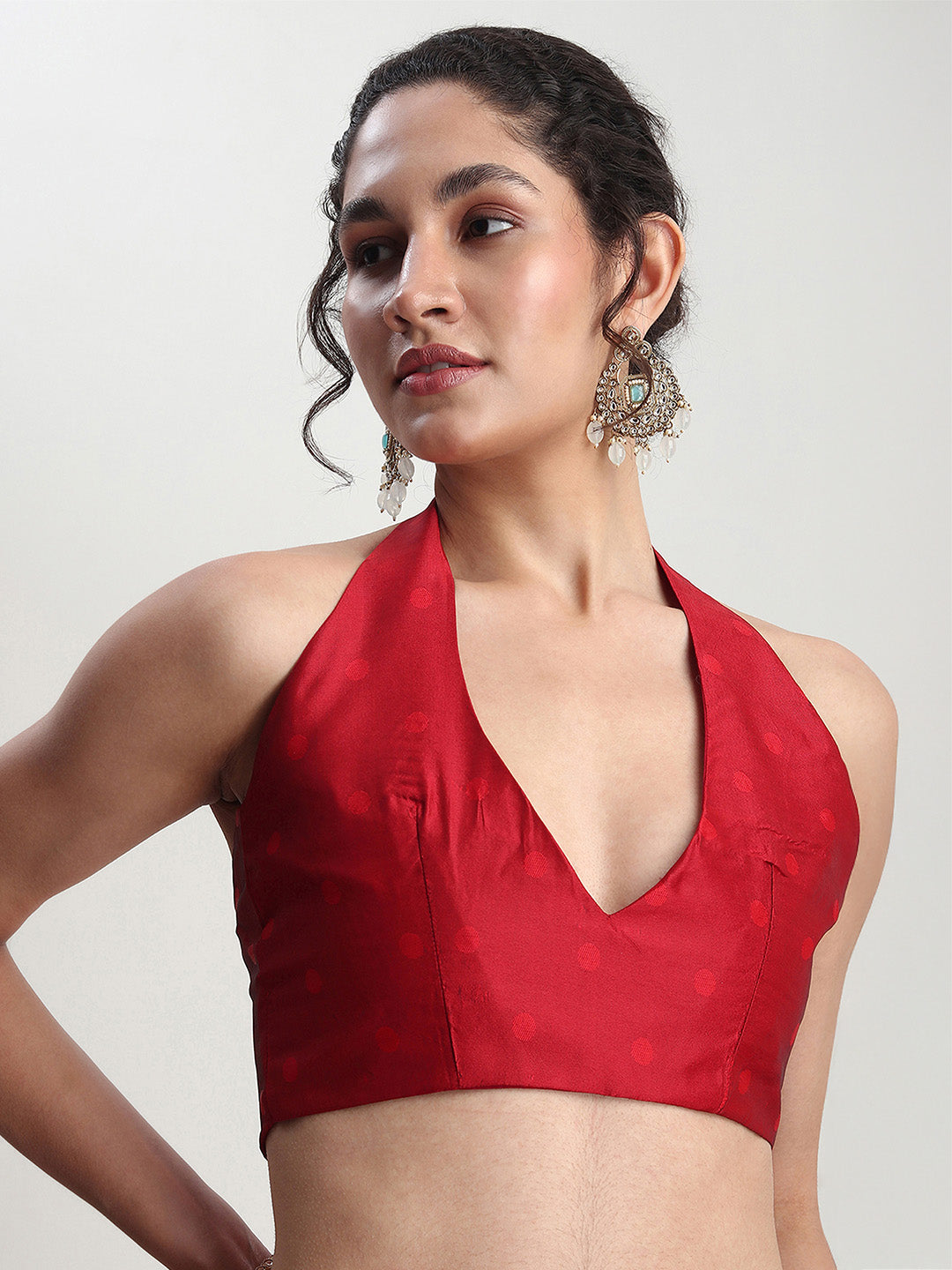 Janasya Red Silk Blend Ethnic Motifs Jacquard Grab2Buy 