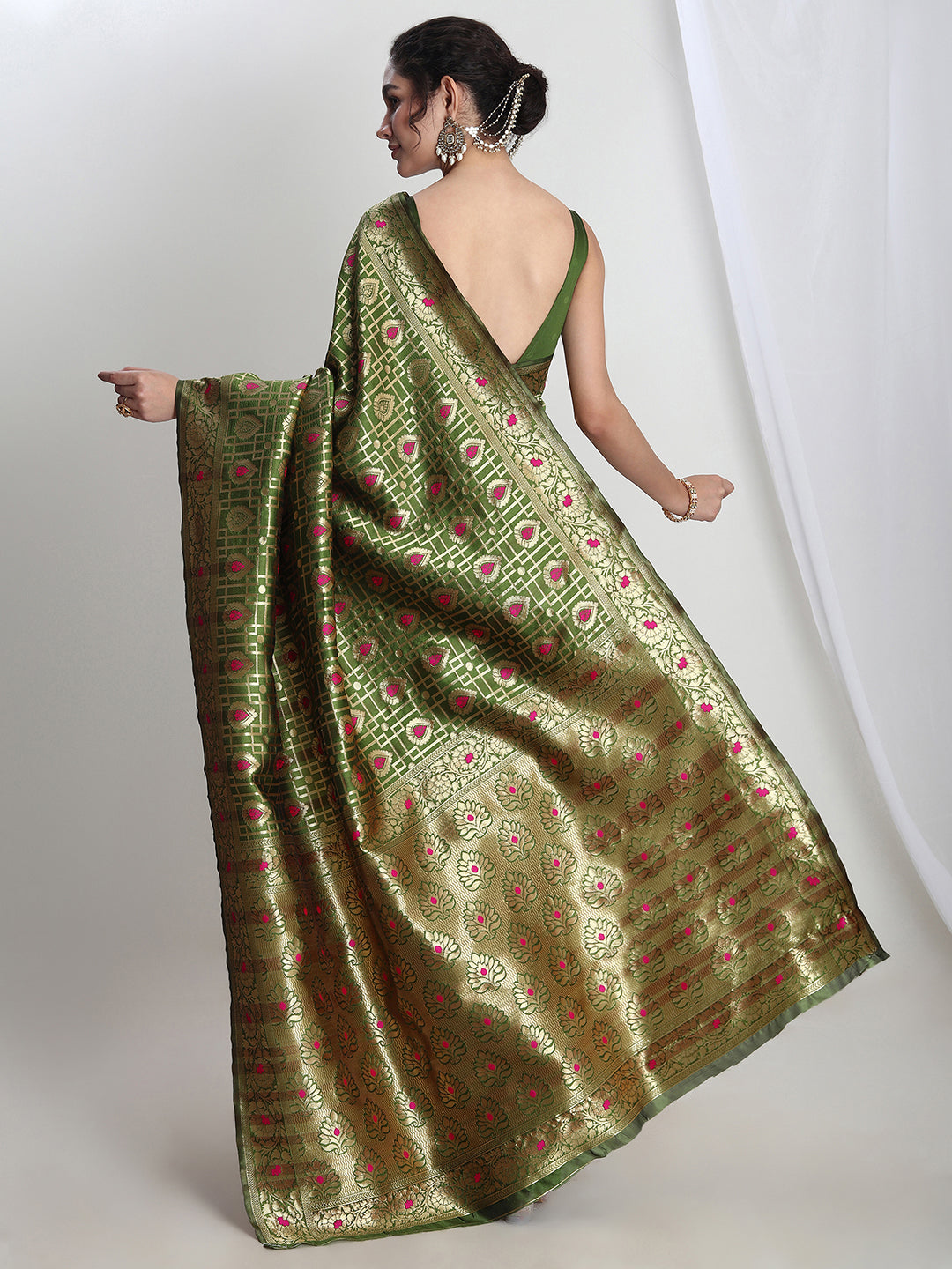 Janasya Green Silk Blend Ethnic Motifs Jacquard Grab2Buy 