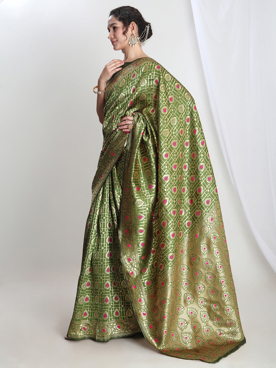 Janasya Green Silk Blend Ethnic Motifs Jacquard Grab2Buy 