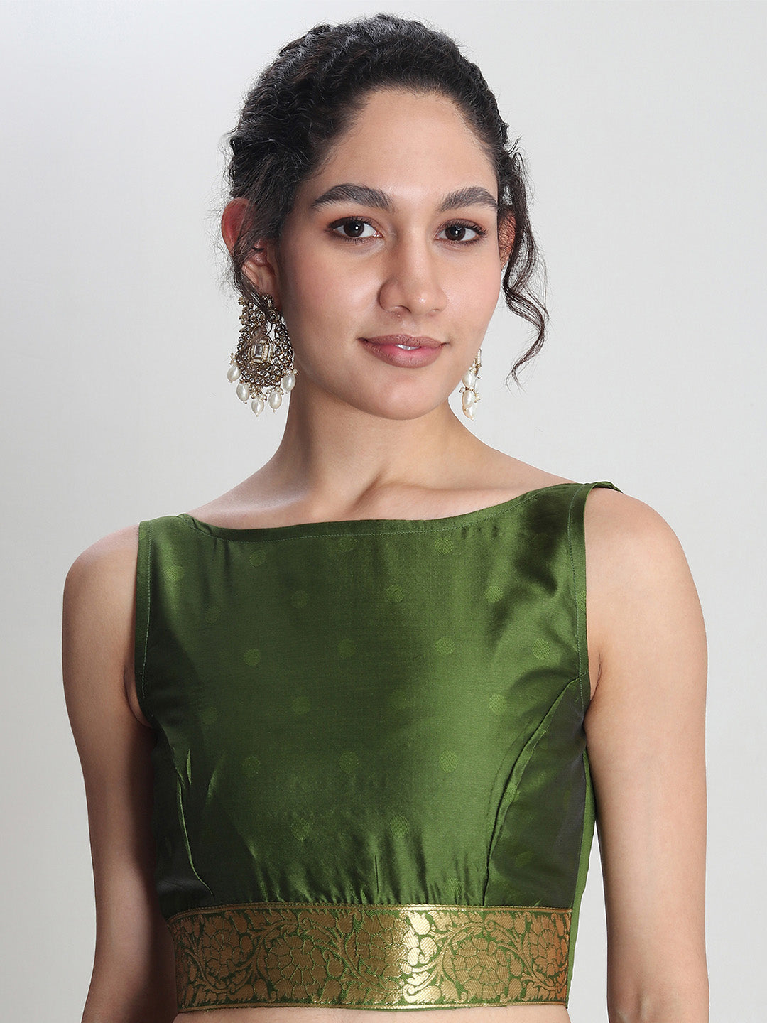 Janasya Green Silk Blend Ethnic Motifs Jacquard Grab2Buy 