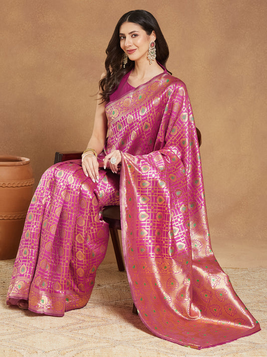 Janasya Pink Silk Blend Ethnic Motifs Jacquard Grab2Buy 