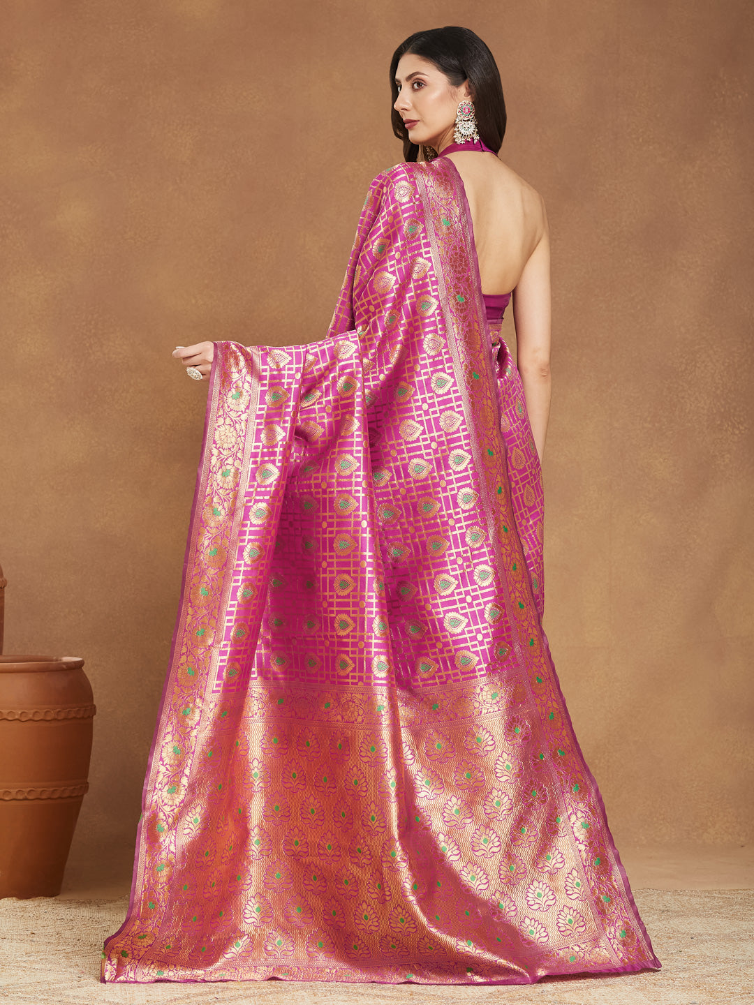 Janasya Pink Silk Blend Ethnic Motifs Jacquard Grab2Buy 