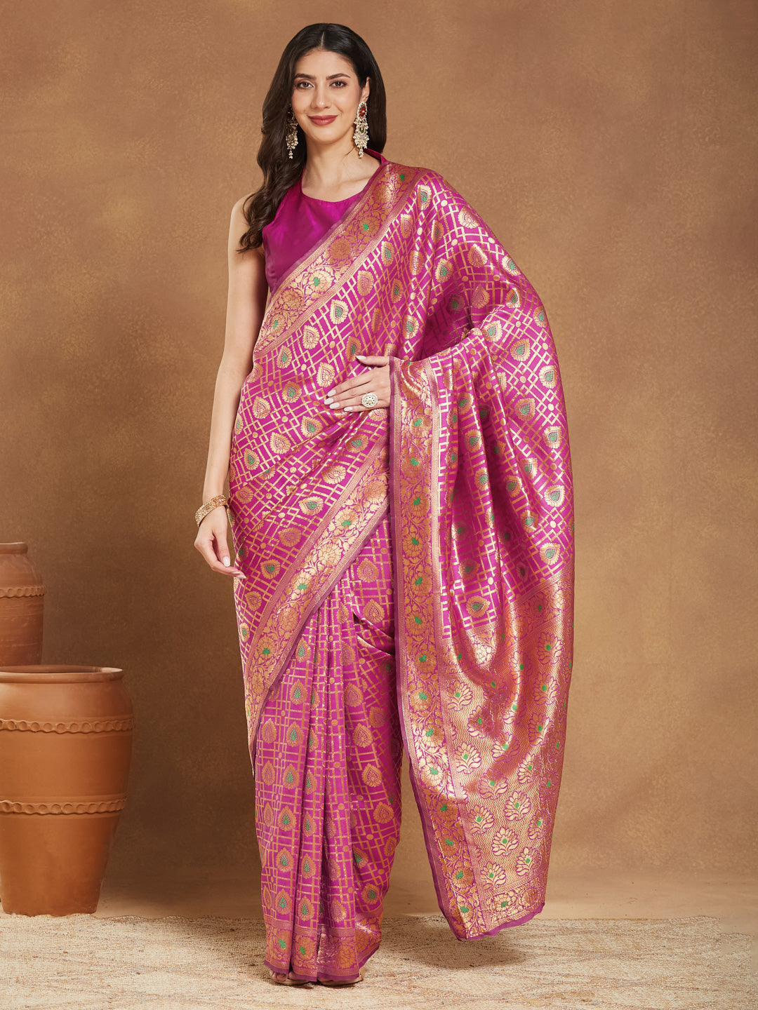 Janasya Pink Silk Blend Ethnic Motifs Jacquard Grab2Buy 