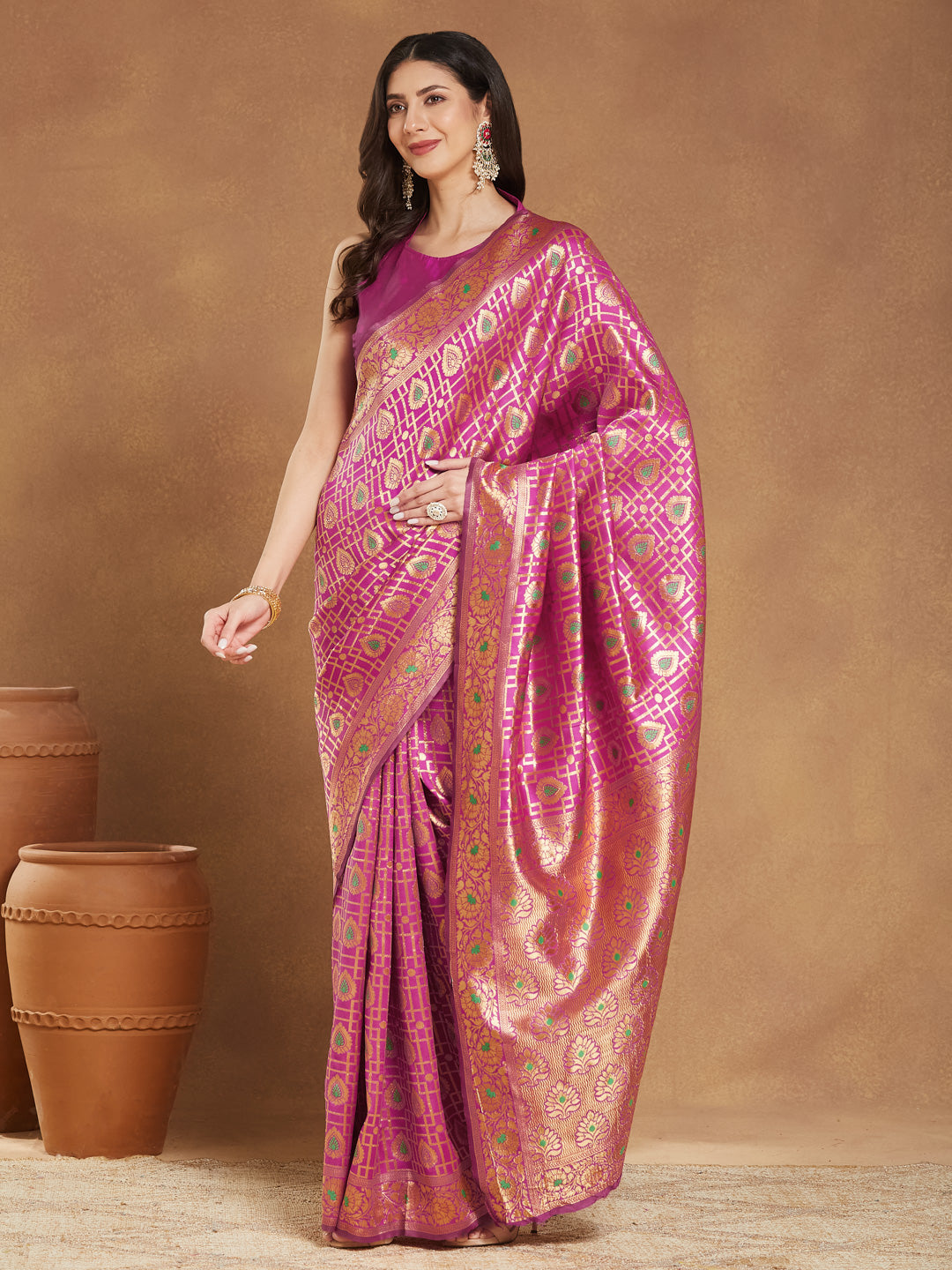 Janasya Pink Silk Blend Ethnic Motifs Jacquard Grab2Buy 