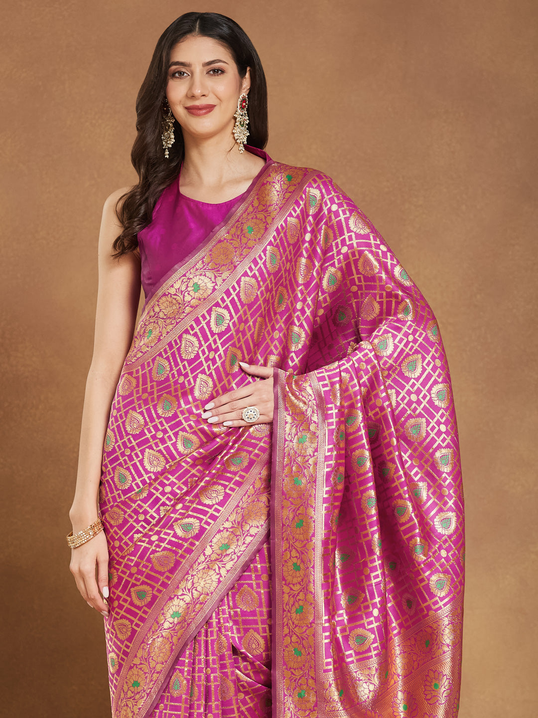Janasya Pink Silk Blend Ethnic Motifs Jacquard Grab2Buy 