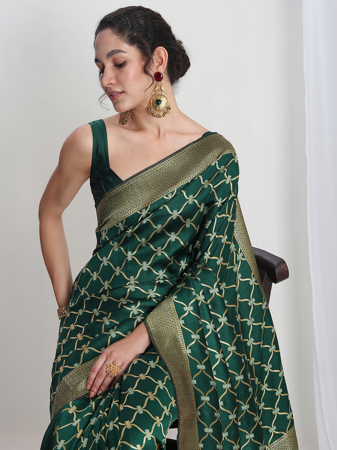 Janasya Green Silk Blend Ethnic Printed Jacquard Grab2Buy 