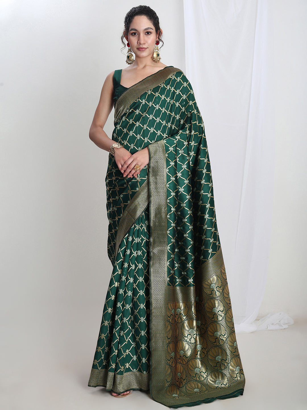 Janasya Green Silk Blend Ethnic Printed Jacquard Grab2Buy 