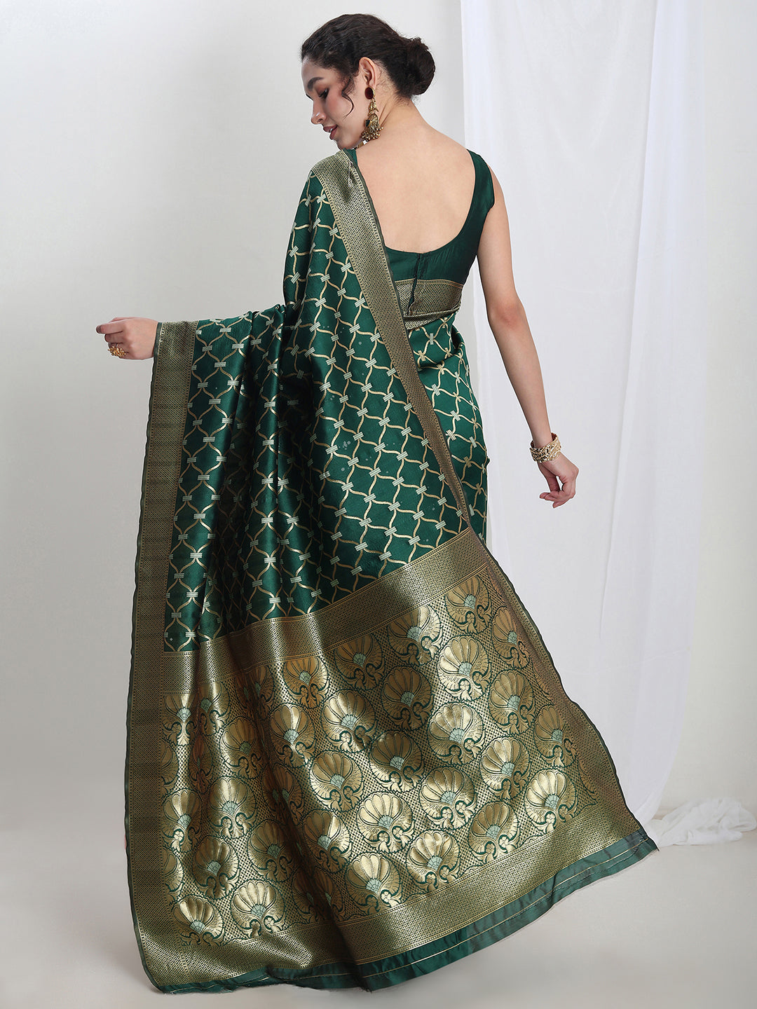 Janasya Green Silk Blend Ethnic Printed Jacquard Grab2Buy 