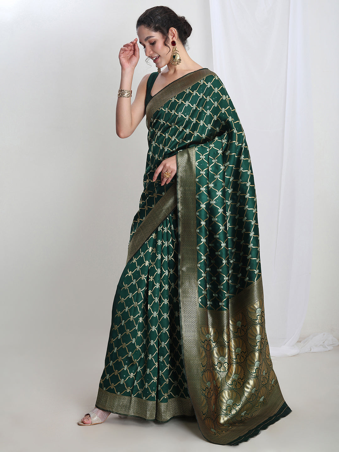 Janasya Green Silk Blend Ethnic Printed Jacquard Grab2Buy 