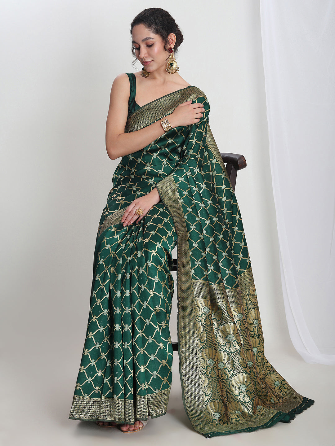 Janasya Green Silk Blend Ethnic Printed Jacquard Grab2Buy 