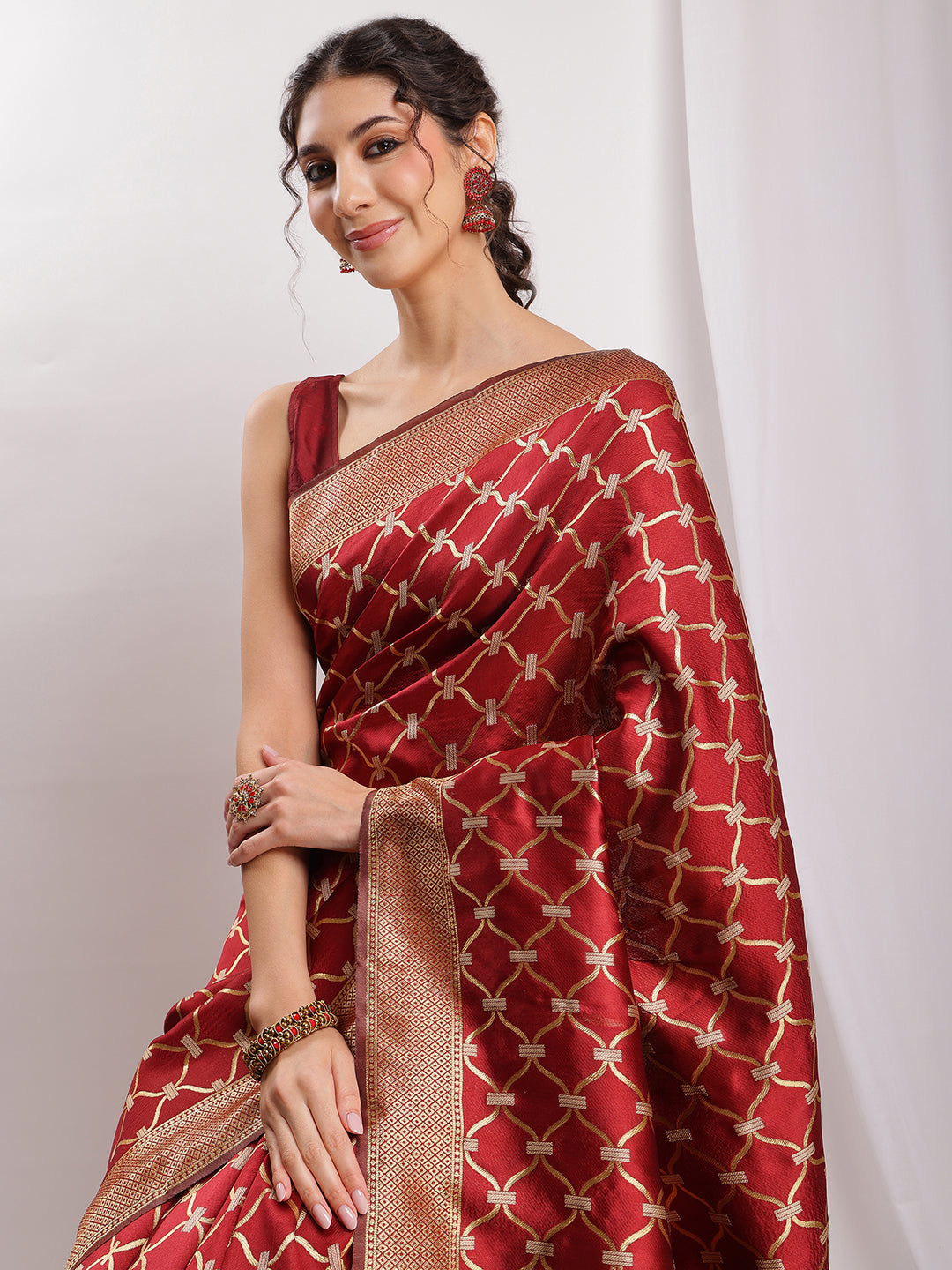 Janasya Maroon Silk Blend Ethnic Jacquard Grab2Buy 