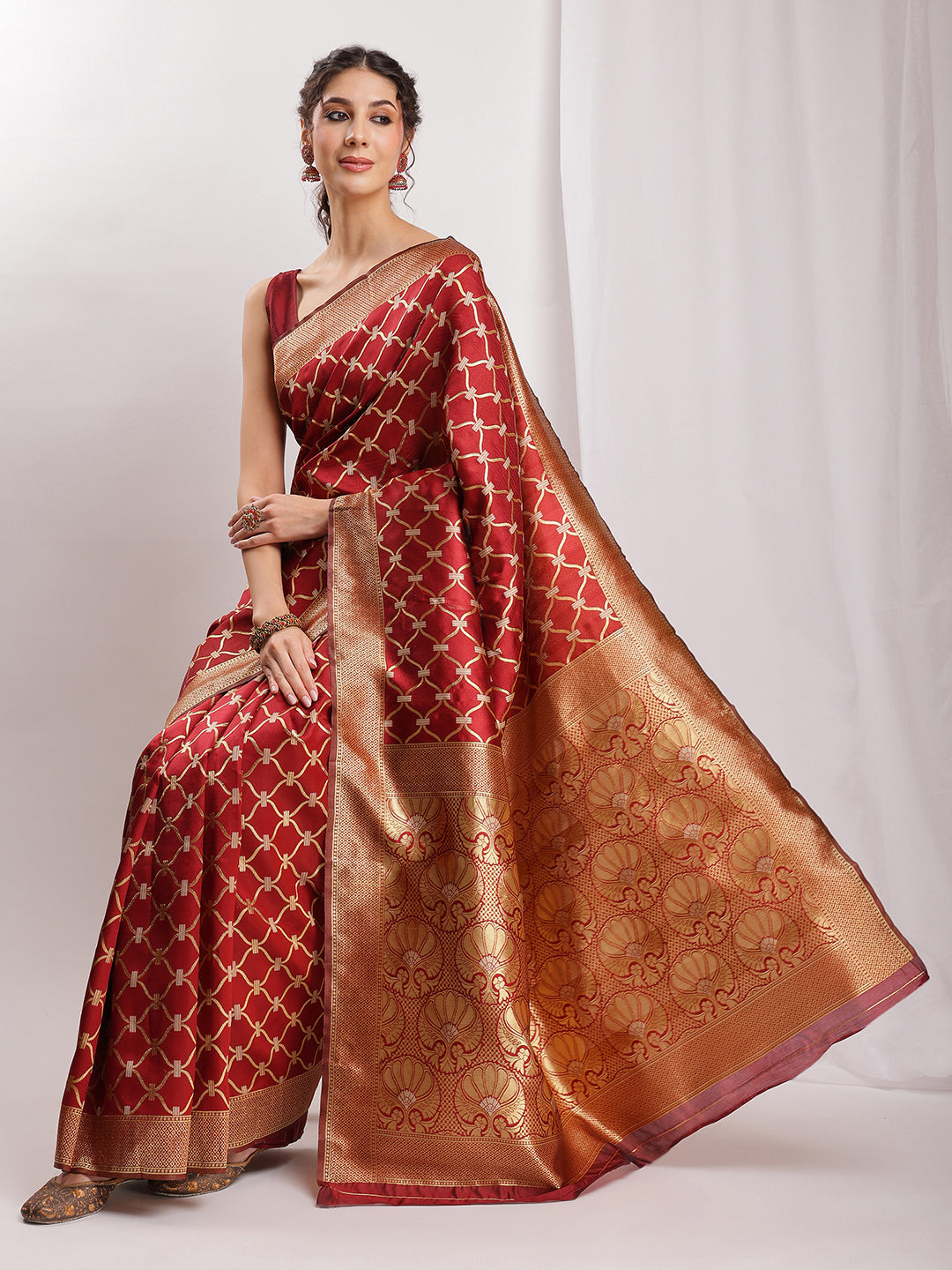 Janasya Maroon Silk Blend Ethnic Jacquard Grab2Buy 