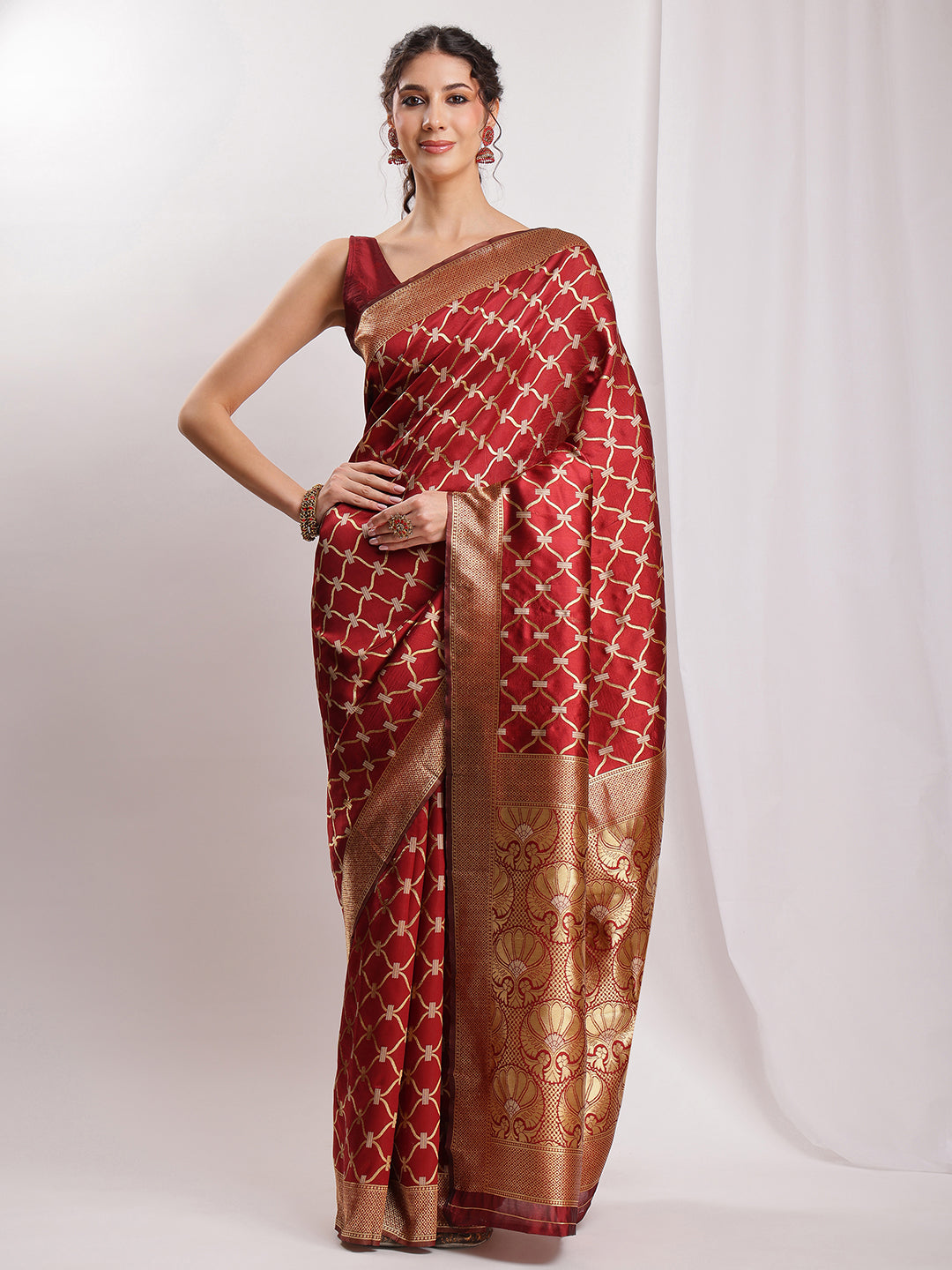 Janasya Maroon Silk Blend Ethnic Jacquard Grab2Buy 