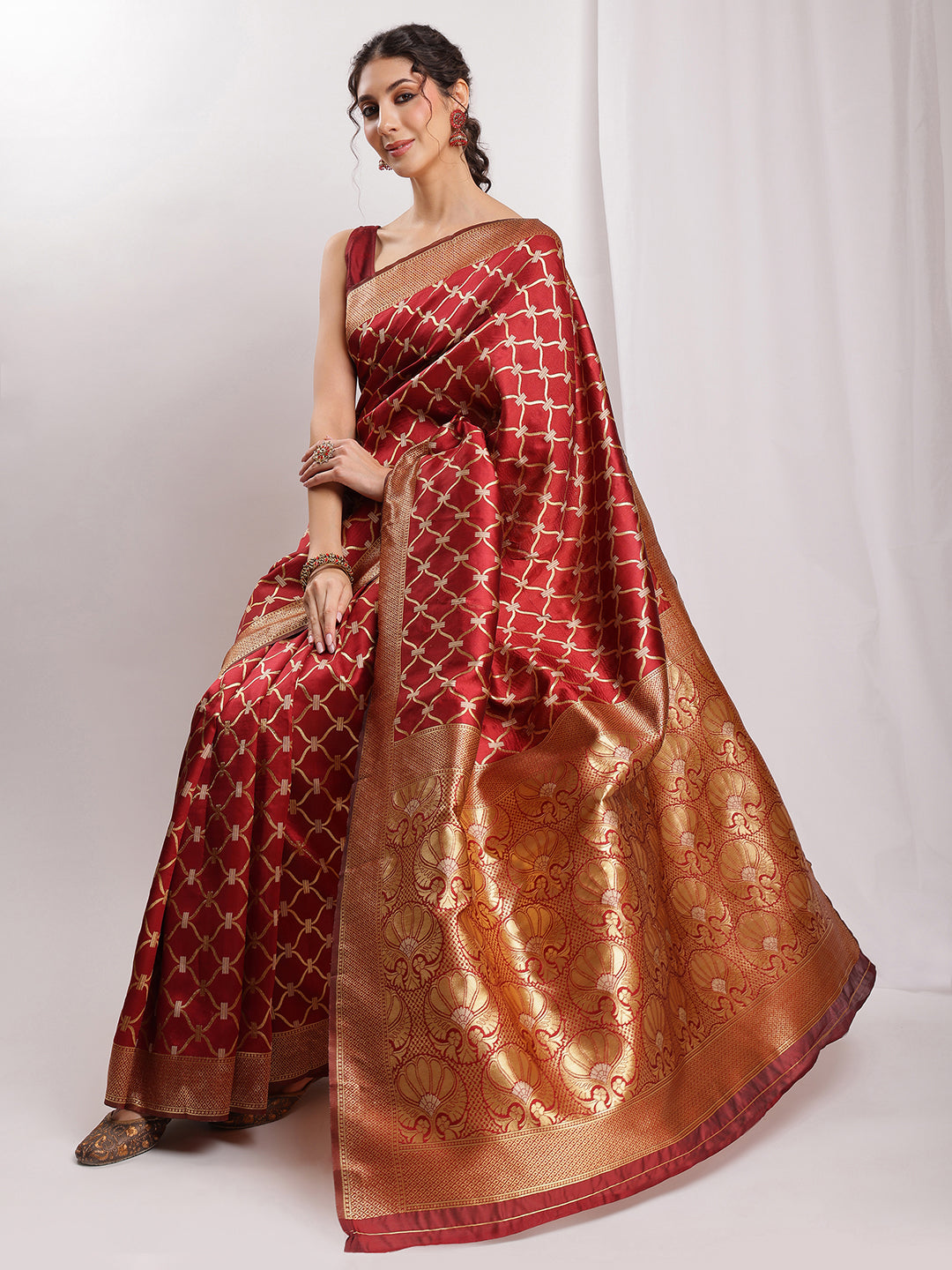 Janasya Maroon Silk Blend Ethnic Jacquard Grab2Buy 