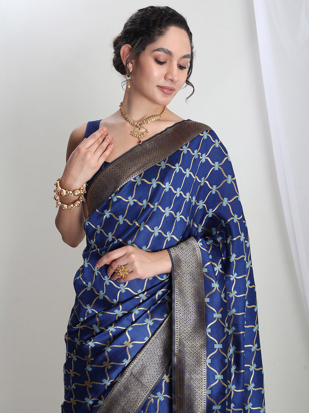 Janasya Blue Silk Blend Ethnic Printed Jacquard Grab2Buy 