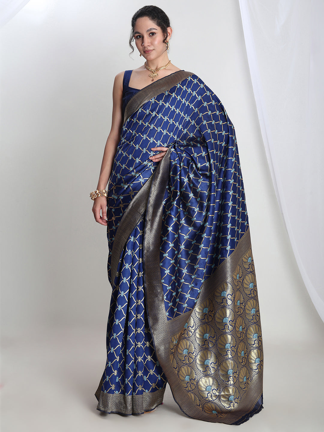 Janasya Blue Silk Blend Ethnic Printed Jacquard Grab2Buy 